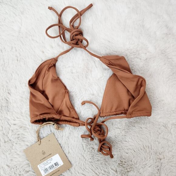 NEW Stone Fox Swim Tropez String Triangle Bikini Top in Rawhide Brown - Picture 6 of 8